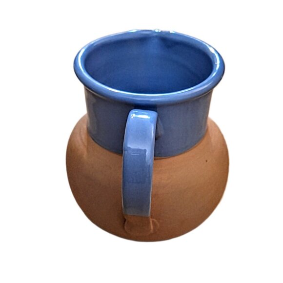 Vintage 6" Himark Terra-Cotta Pitcher Top & Interior Blue Glazed Italy - Picture 3 of 10